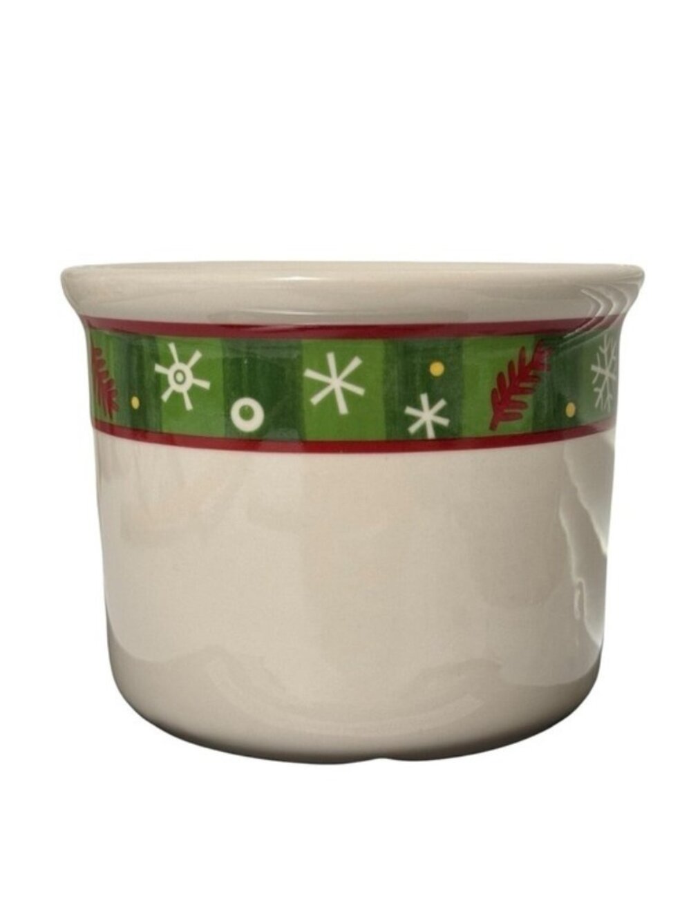 Longaberger Crock Christmas Holly Berry Snowflake Pottery Red Green White 1 Pint